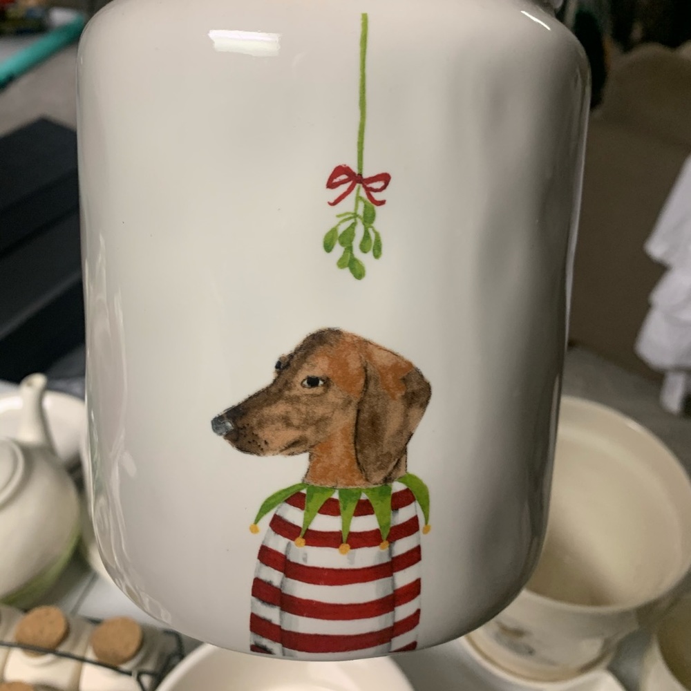 Rae Dunn dog Christmas canister